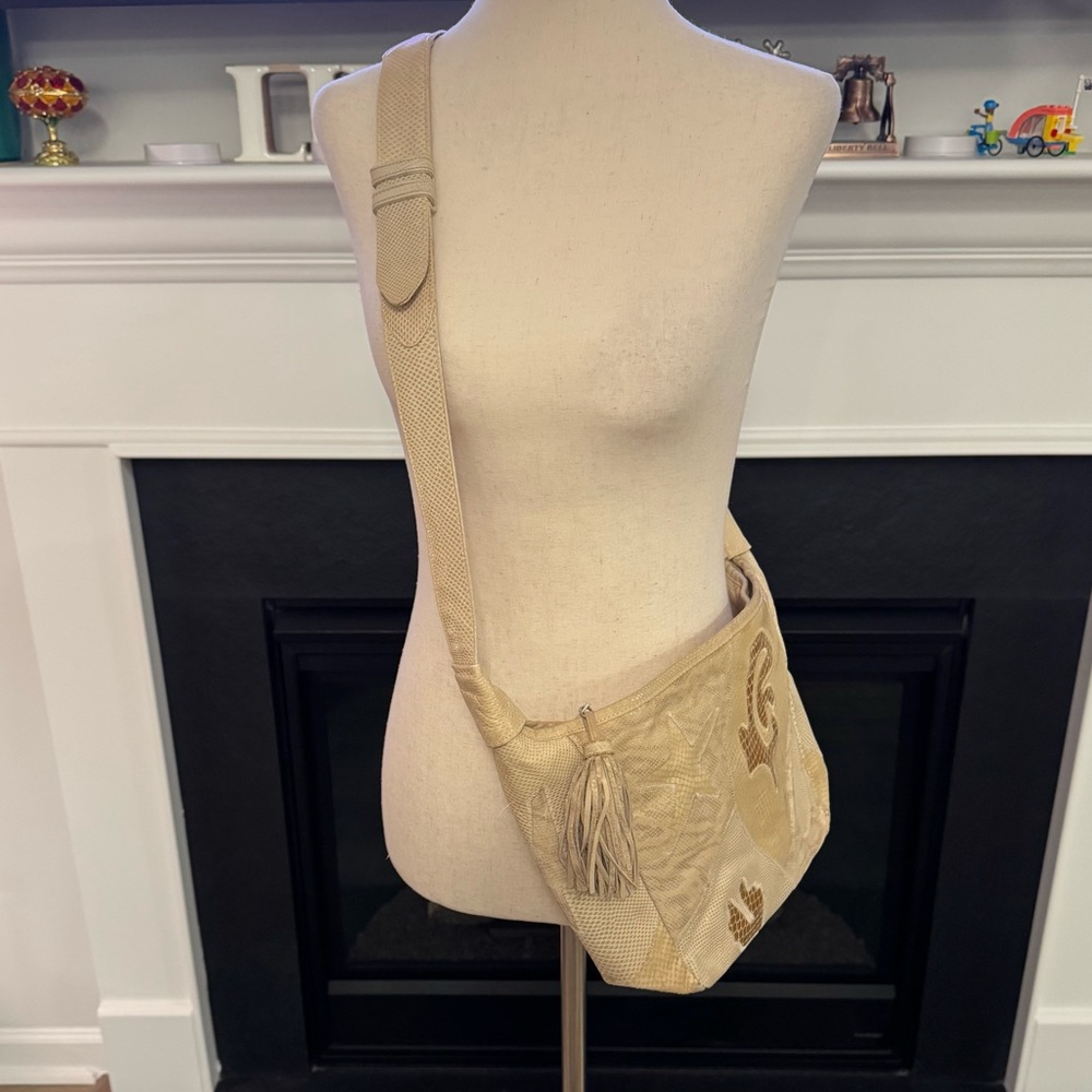 ✨ Vintage Sharif USA Beige Snake-Embossed Leather Shoulder Bag ✨